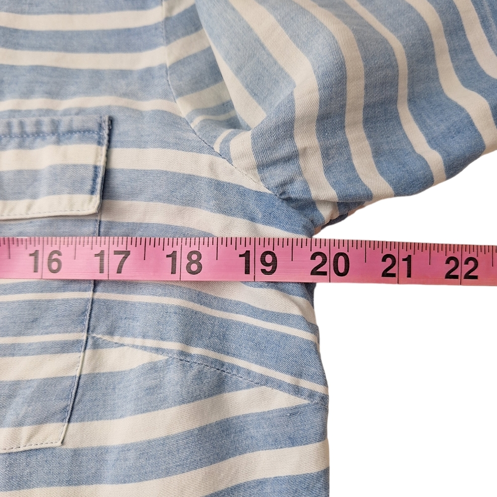 New York & Company Blue White Stripe Button‎ Up Shirt - Picture 14 of 15
